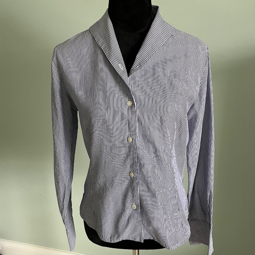 Italian Made Antonelli Camicie e Camicie Blue/White Striped Long Sleeved Blouse